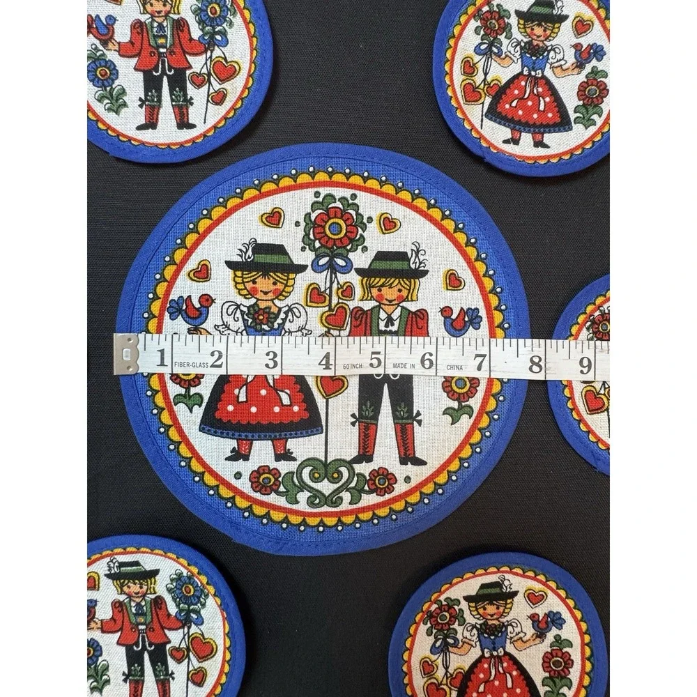 Lot Of Folk Art Tableware Fabric German Coasters 4 Mini Trays Cloth Napkins